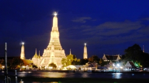 Stunning View of Wat Arun at night, from the opposite side of the river